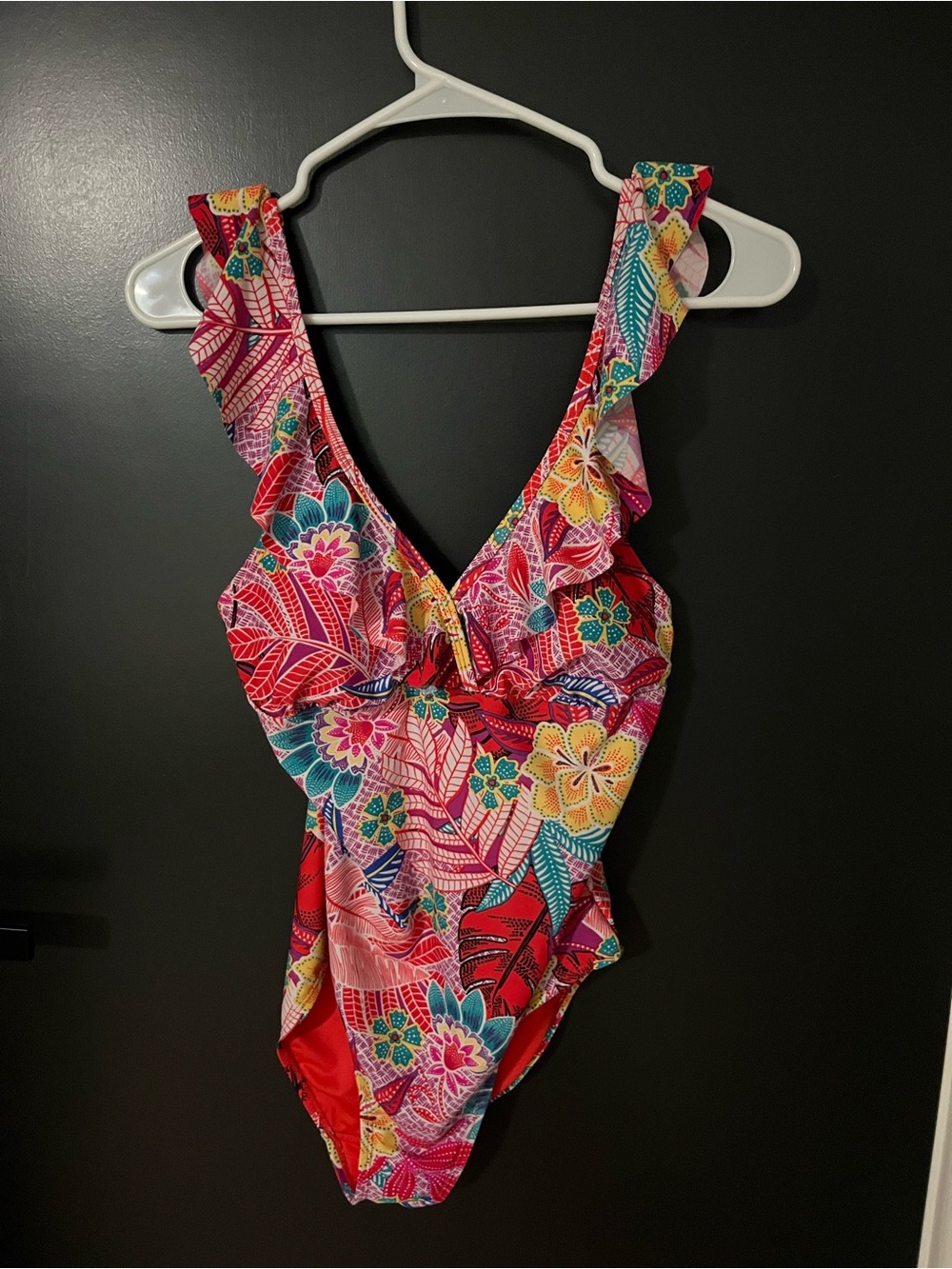Caribbean Joe Floral One-Piece Swimsuit in Red, Pink, Yellow, Teal